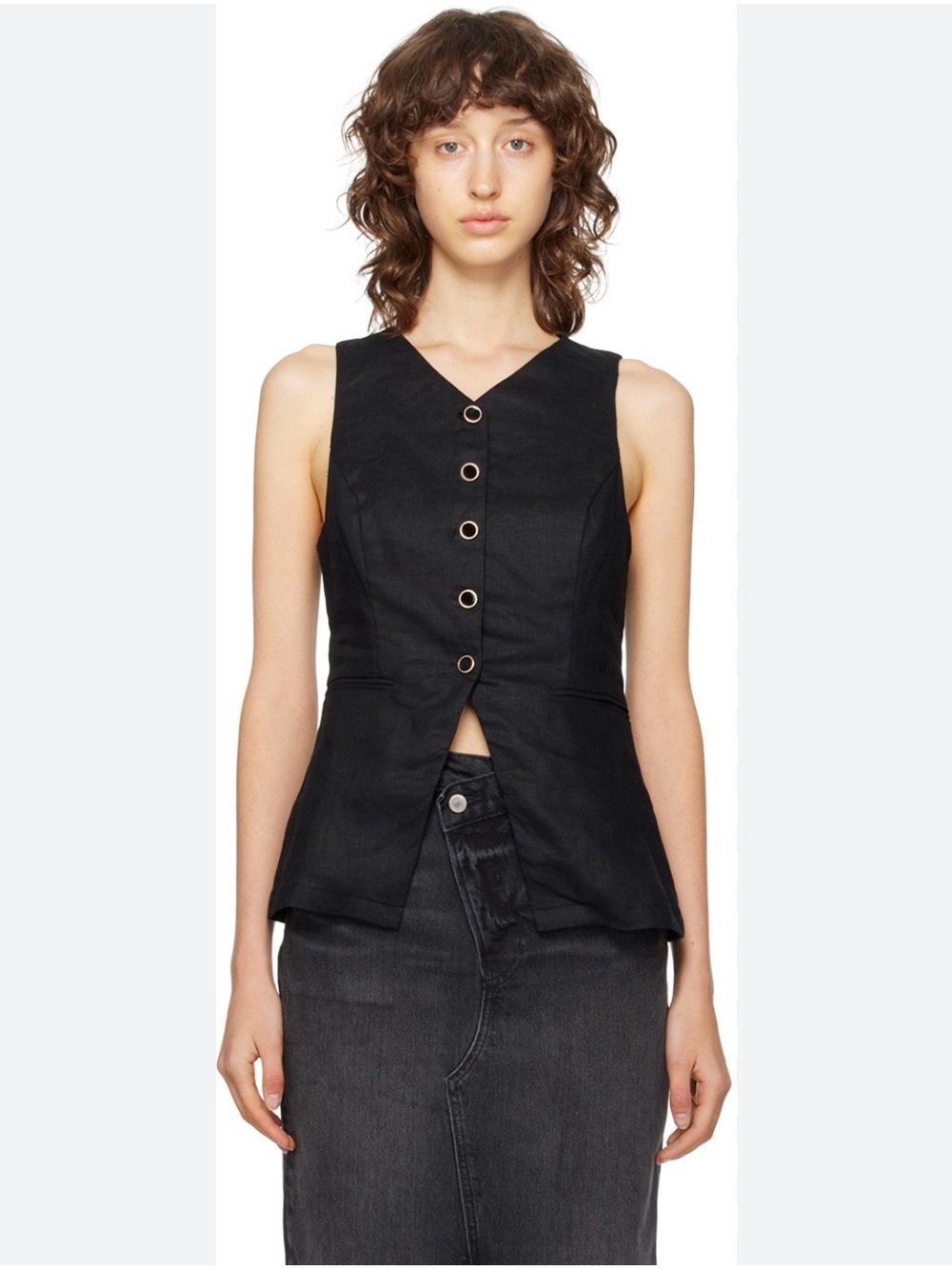 Reformation "Aspen" Black Linen Vest Waistcoat Top Size 4